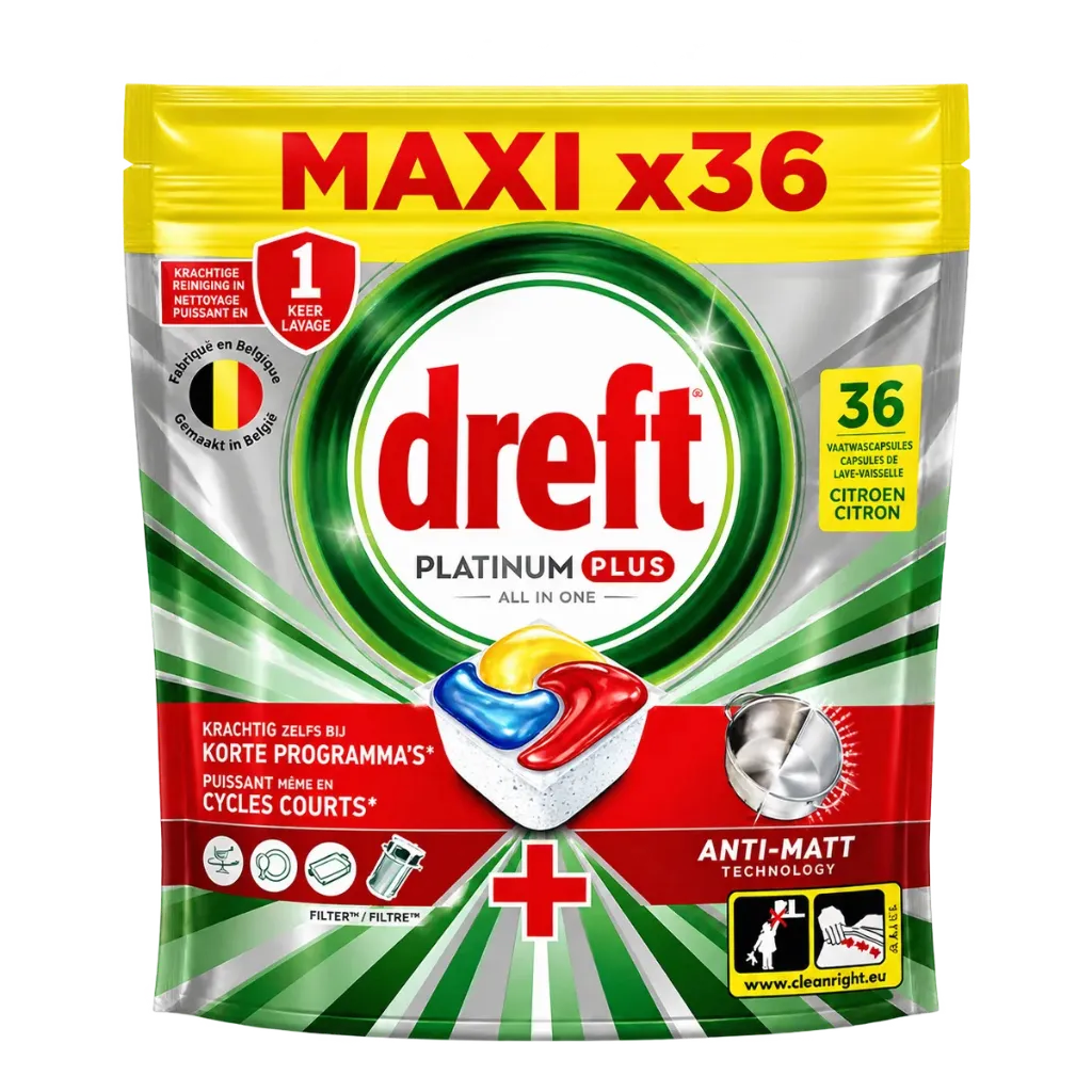 Tablettes de lavage Dreft Platinum Plus - Tout-en-un Citron (36 pièces) (1 Pièce: 36pcs.)