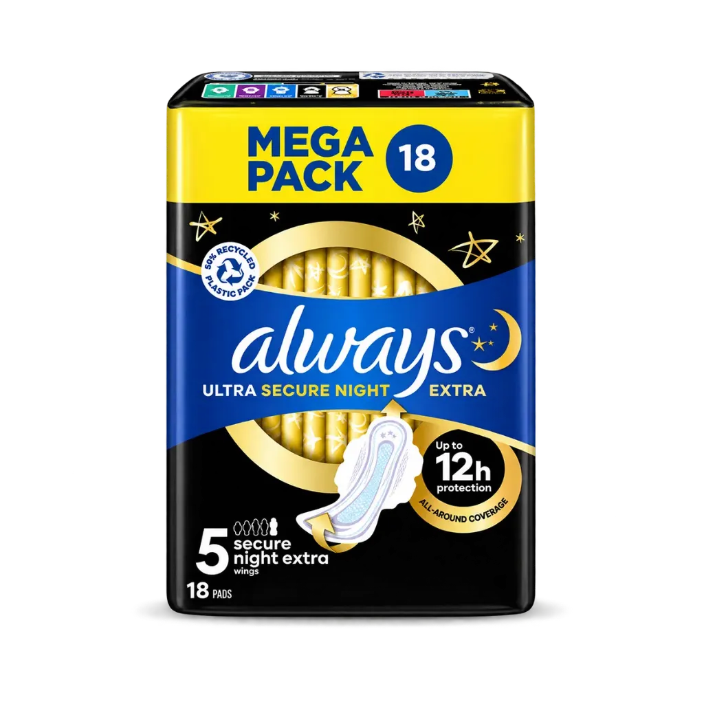 Always Maandverband Ultra Secure Night Met Vleugels Maat 5 - 18st. (1 Pièce)