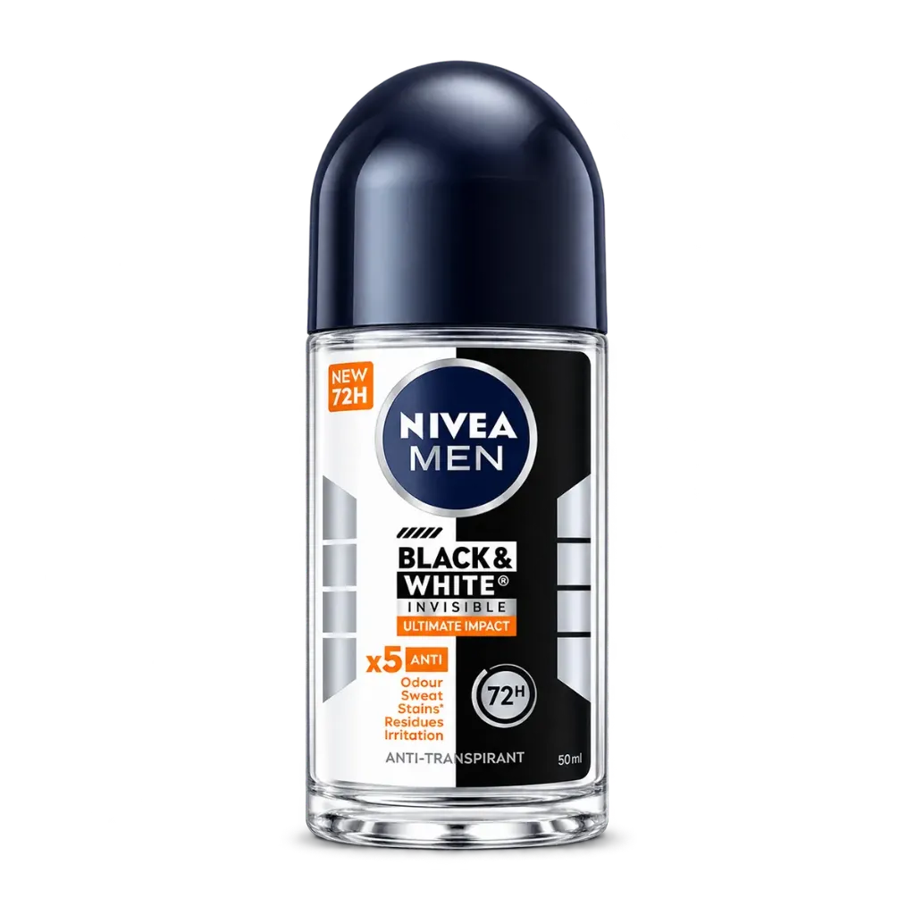 NIVEA MEN Deo Roller Black & White Invisible 50ML (1 Fles: 1 x 50ML)